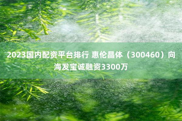 2023国内配资平台排行 惠伦晶体（300460）向海发宝诚融资3300万